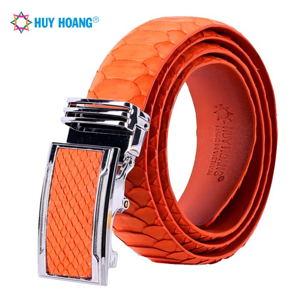 Dây nịt nam da trăn Huy Hoàng vip bản lớn màu cam LS4361