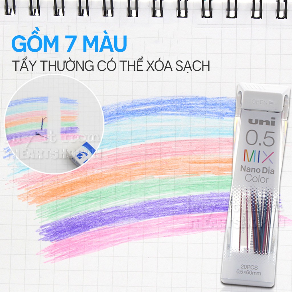 Ngòi chì bấm cơ khí 7 màu UNI Nano Dia color 0.3/0.5/0.7/0.9mm (ngòi chì bấm, ngòi chì cơ khí)