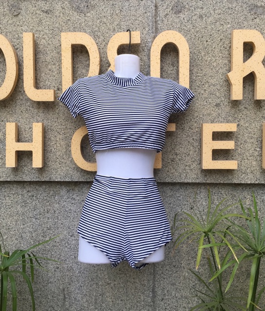 Bikini Bộ Bơi Đồ Bơi Nữ Áo Croptop Tay Ngắn Kèm Quần Đùi Kiểu Dáng Thể Thao Free Size Dưới 55Kg - Lucky Girl shop | BigBuy360 - bigbuy360.vn