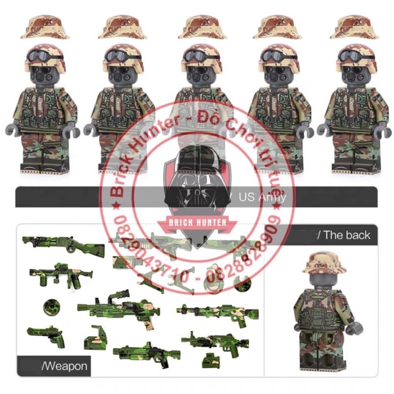 Army minifigures combo 5 Lính bộ binh Mỹ trang bị mặt nạ phòng độc