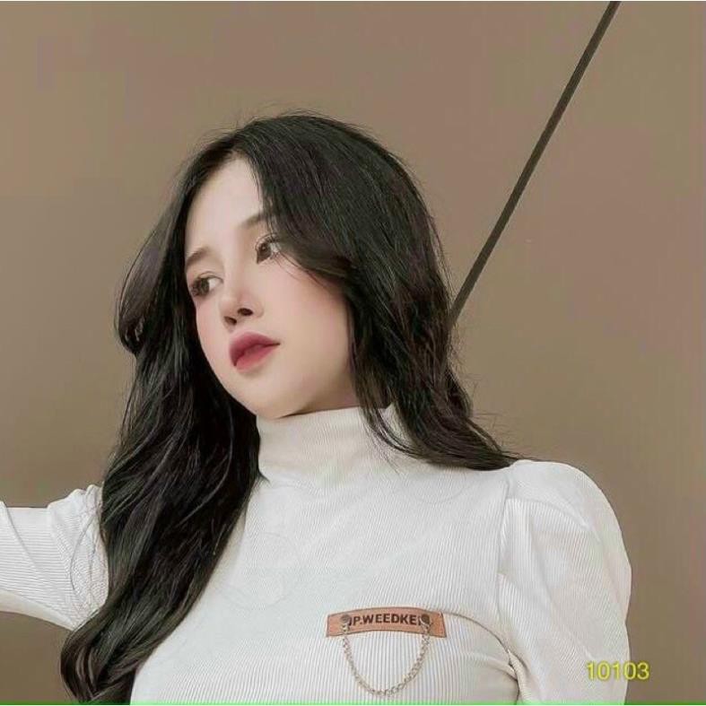 Áo Croptop Cổ Lọ Tay Ngắn Phồng Kiểu Phối Xích Đen Trắng Xanh Đỏ Vàng Nâu DRACR29