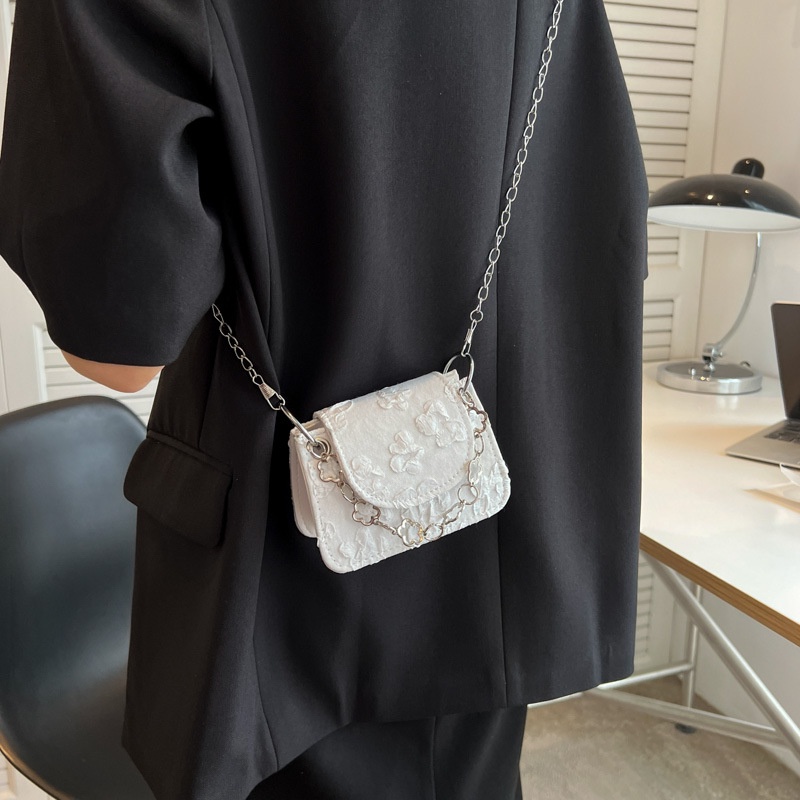 Túi đeo chéo JASMIN NOIR nắp gập phối ren hoa dây xích thời trang cho nữ