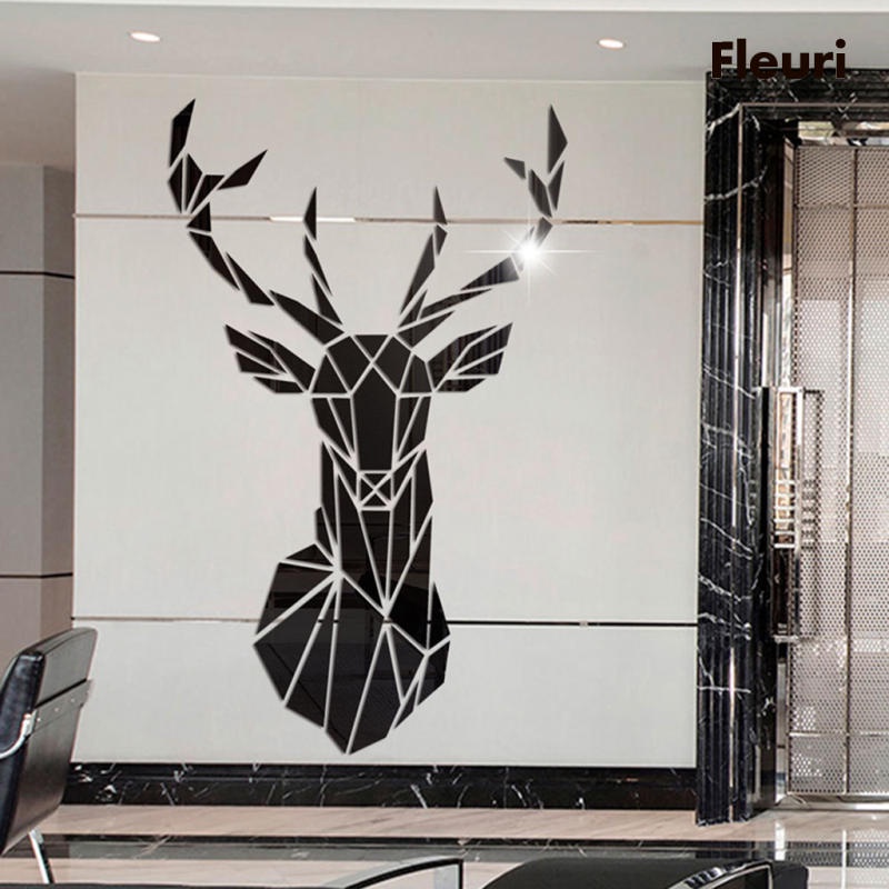 Đề Can Acrylic Hình Hươu Tráng Gương Màu Đen Dán Tường Trang Trí Nhà Cửa