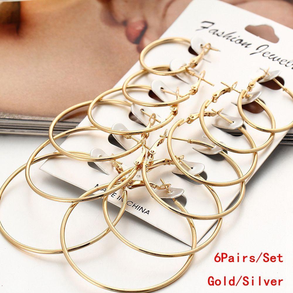 NIUYOU Set 6 Đôi Bông Tai Dạng Vòng Thời Trang Dự Tiệc Cho Nam Và Nữ
