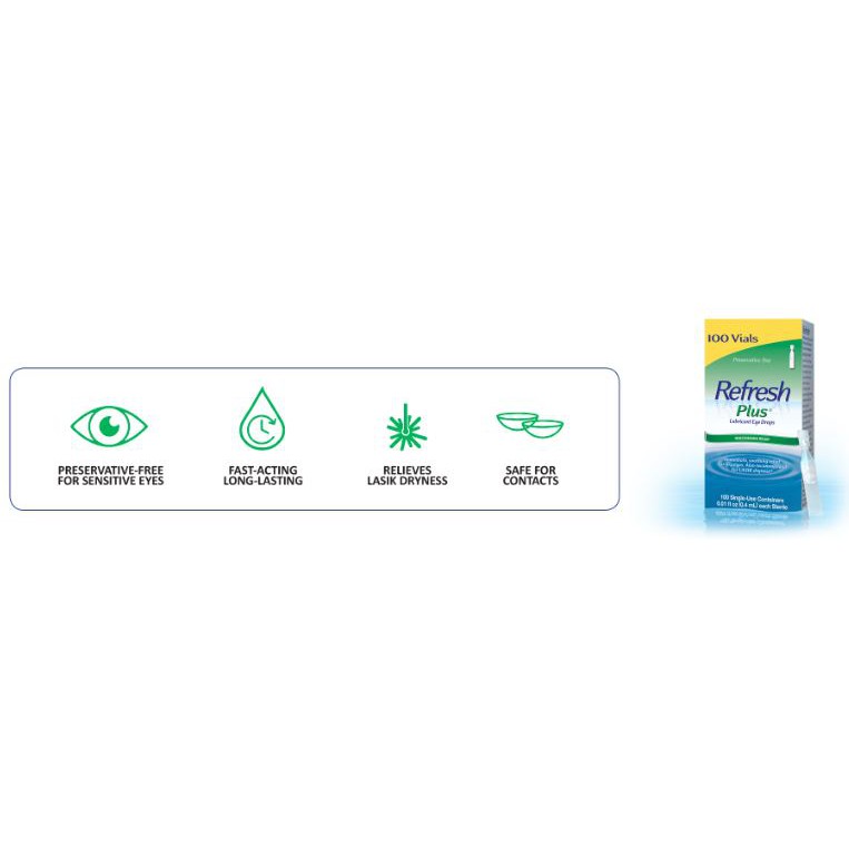 {Hàng Mỹ, Date Mới} Nước Nhỏ Mắt Nhân Tạo REFRESH PLUS LUBRICANT EYE DROPS Single-Use Vial Tách Lẻ Từ Hộp 100 Tuýp