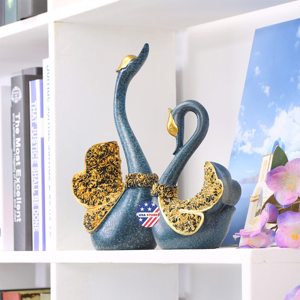 Tượng Đôi Thiên Nga Uyên Ương Decor Trang Trí Để Phòng Khách (Size Lớn 27 - 34cm)
