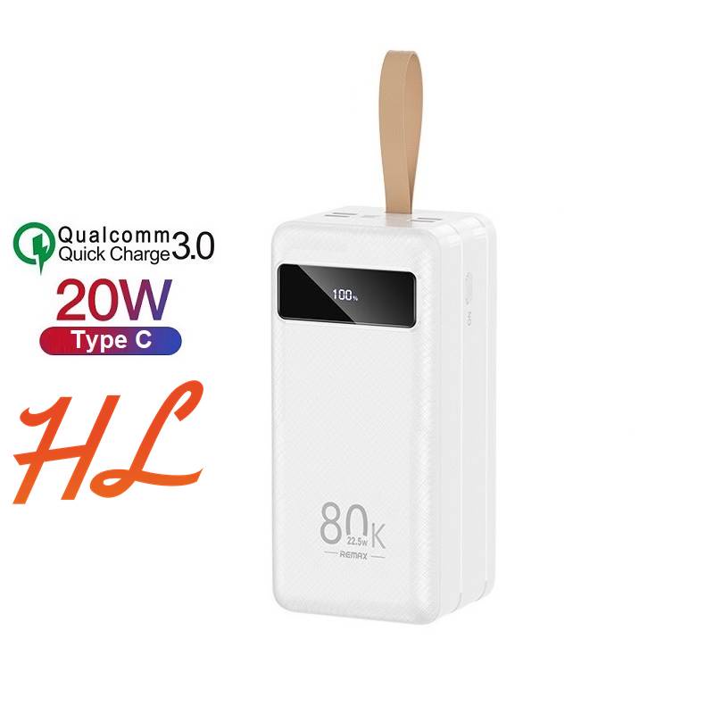 Pin Sạc Dự Phòng 80000mAh Remax 22.5W, Dung Lượng Cực Khủng - Bảo Hành 1 Năm - Hưng Long PC