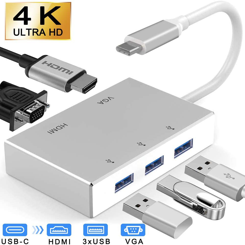 Hub Type-c 5 cổng HDMI, VGA, USB 3.0 * 3 - hỗ trợ Samsung Dex