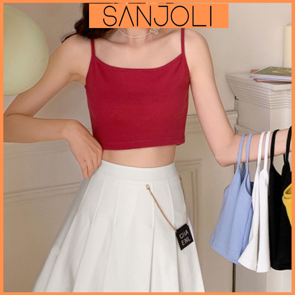 Áo Hai Dây Crt SANJOLI Croptop Kiểu Ôm Body Chất Len Gân Nhiều Màu Trắng Đen Đỏ Xám AO022