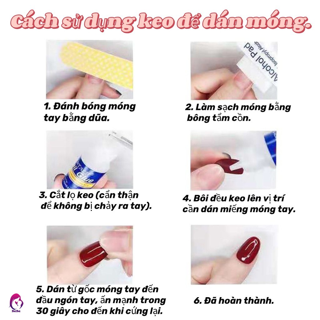 Set 24 móng tay giả họa tiết đính nơ đáng yêu