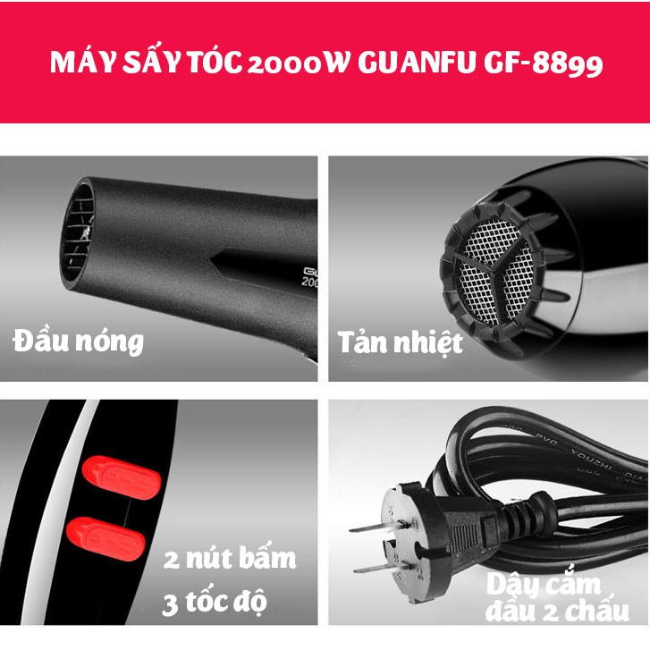 Máy sấy tóc 2000W Guanfu GF-9988 6 chế độ sấy
