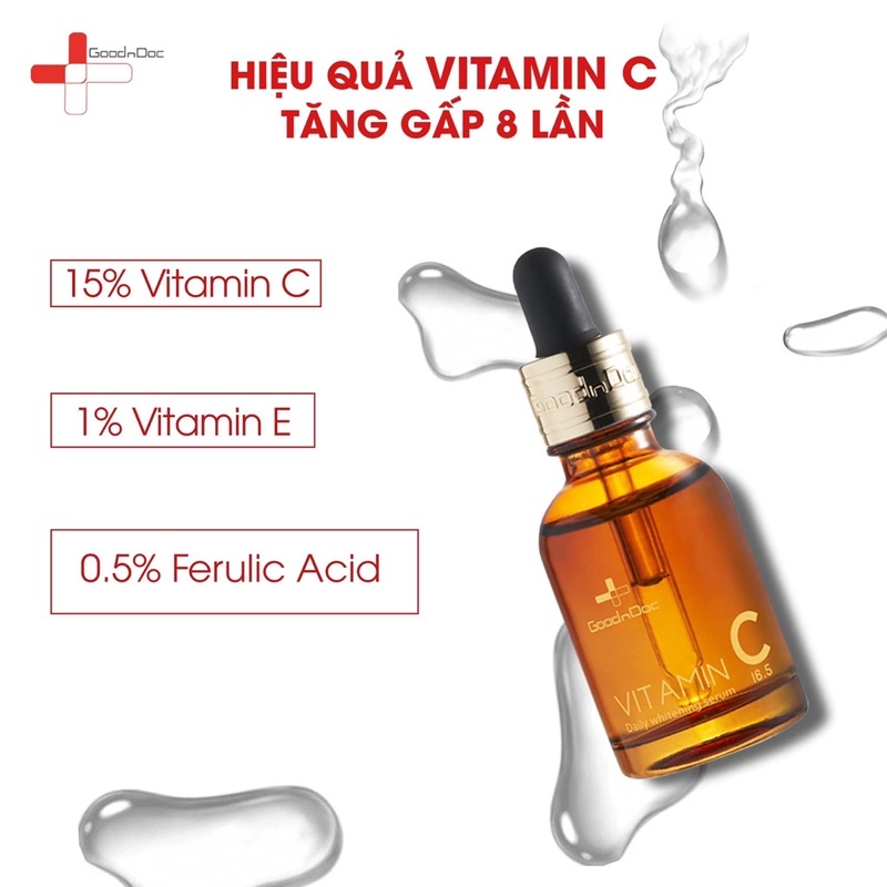 Serum Vitamin C GoodnDoc Daily Whitening Dưỡng Trắng Mờ_Thâm Nám (16.5%_ lọ 30ml)