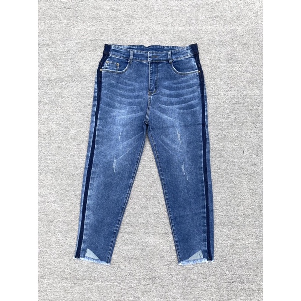 Quần jean nữ 9 Tấc lưng cao co giãn BigSize, Sọc Viền, bigsize skinny jeans dáng ôm 4357 MLJ 60kg 70kg 80kg 90kg