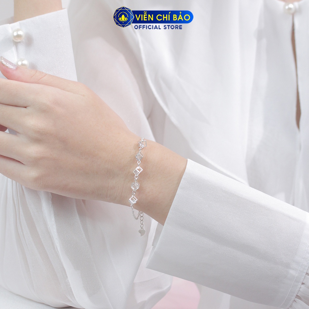 Lắc tay nữ hình Khối lập phương đá trắng, vòng tay nữ bạc 925 thời trang phụ kiện trang sức nữ Viễn Chí Bảo L400024