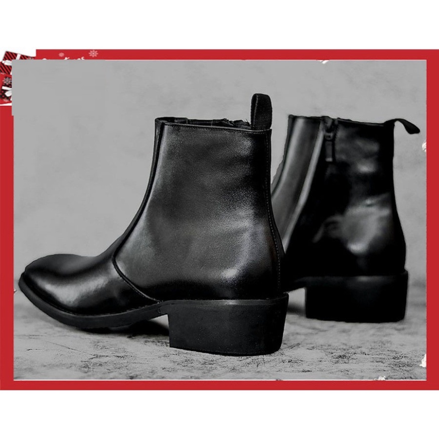 Zip Boots thời trang nam da bò màu đen đế tăng 4.5cm chiều cao | BigBuy360 - bigbuy360.vn