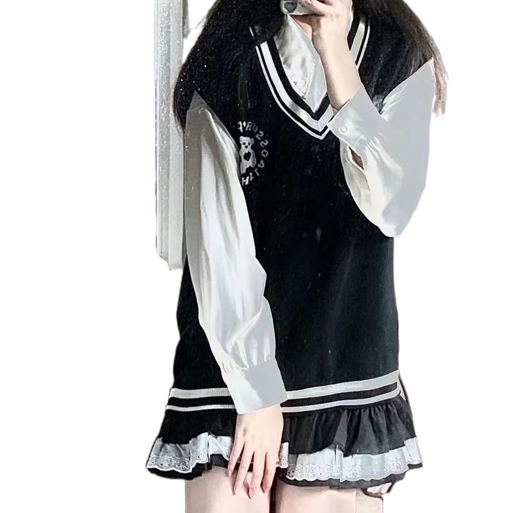 Set Áo Len Không Tay Cổ Chữ V Dáng Rộng + Áo Khoác Ngoài Thời Trang Mùa Thu Theo Phong Cách Hàn