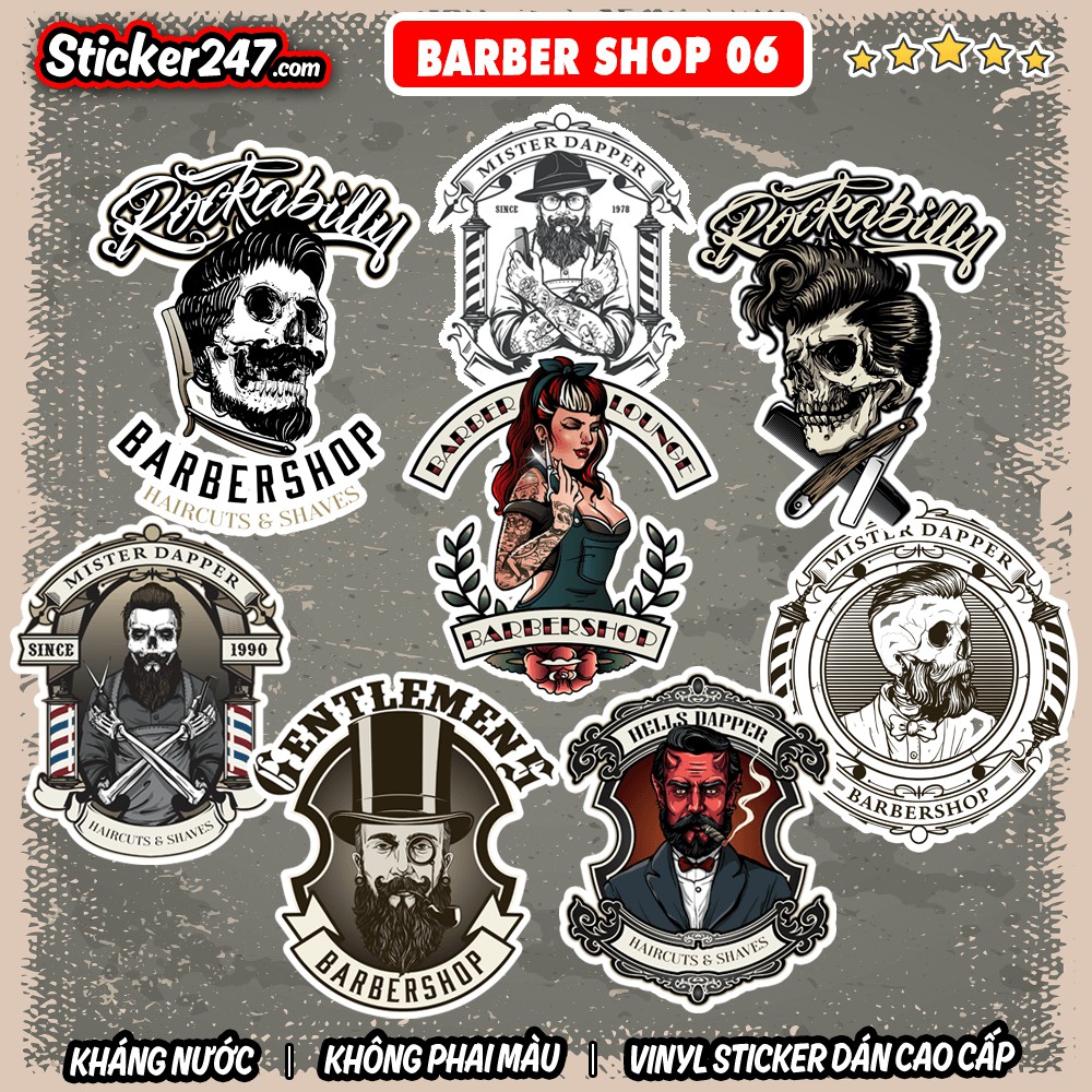 Sticker Barber Shop Size Dán Gương 🌈Freeship chống nước, sticker chuyên dán kính, dán tường, tủ kệ quầy decor BAR06