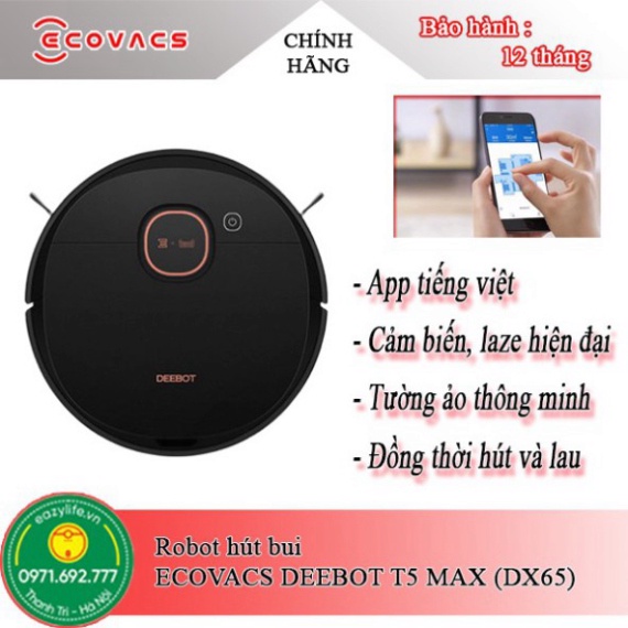 Máy Hút Bụi Lau Nhà Ecovacs Deebot T5 Max DX65, Hàng Nguyên Seal, Mới 100%, Giá Rẻ . [ App sử dụng tiếng việt ] . sẵn