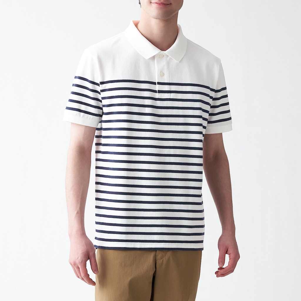 MUJI ÁO POLO SỌC VẢI PIQUE WASHED