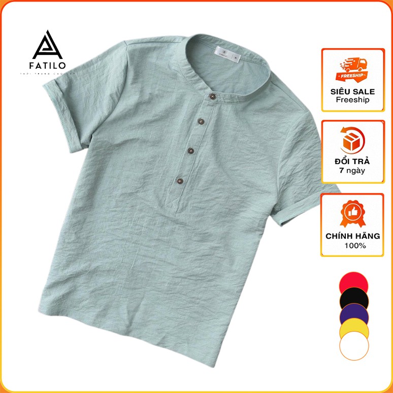 Áo Đũi Nam Cổ Tàu Ngắn Tay Đẹp Cao Cấp FATILO AD63 | BigBuy360 - bigbuy360.vn