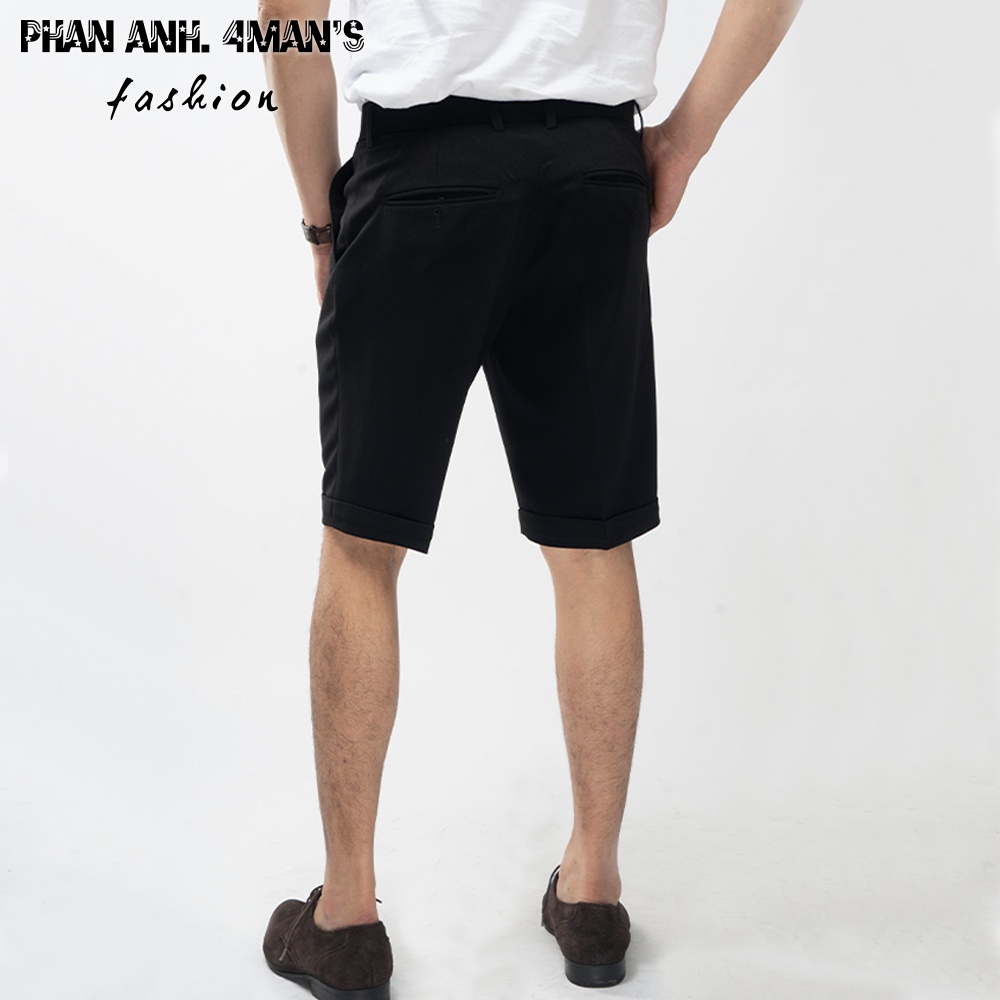 Quần short nam Phananh.4mans màu đen vải cotton co giãn form dáng slim fit trẻ trung hiện đại