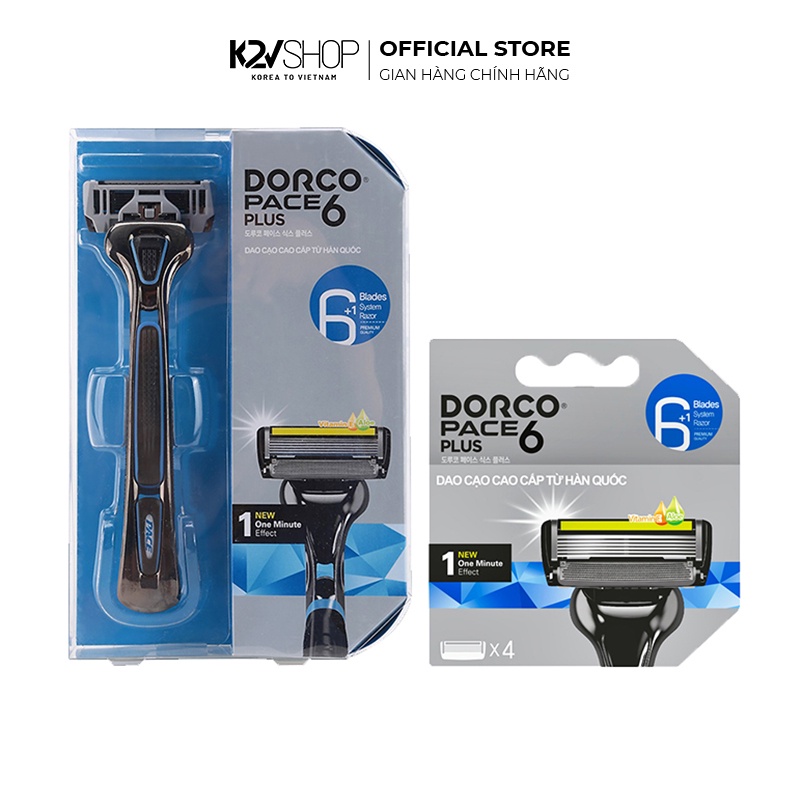 Combo Dao Cạo Và Vỉ 04 Đầu Cạo Râu 6 Lưỡi DORCO Pace 6 Plus - K2V Shop