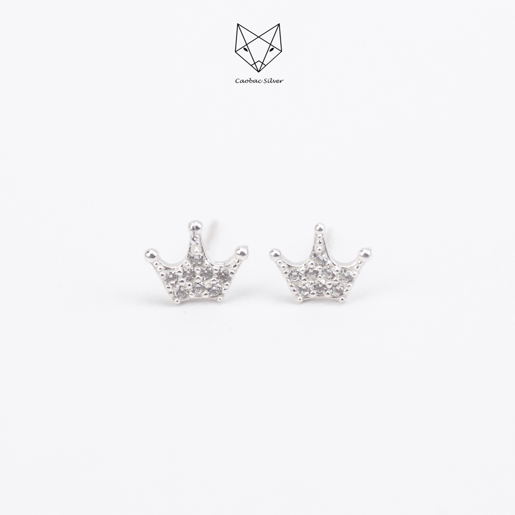 Khuyên Bạc Ta S925 Cao Cấp CaoBac Silver Vương MIện Đính Đá Nhỏ Dễ Thương Thời Trang Phụ Kiện Trang Sức Cho Bạn Nữ