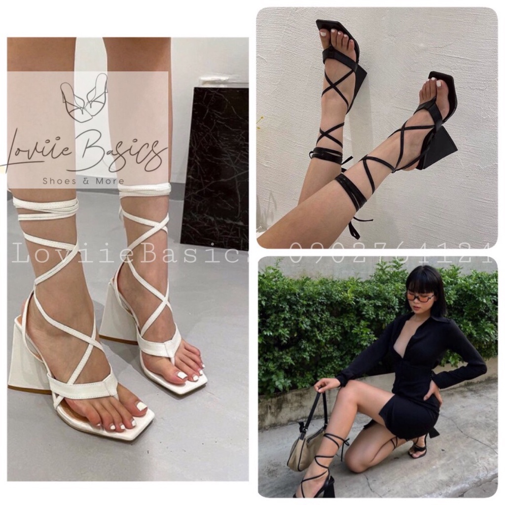 SANDAL CAO GÓT LOVIIECORNER - GIÀY NỮ MŨI VUÔNG CỘT DÂY - GIÀY THỜI TRANG GÓT TAM GIÁC 9 PHÂN G220427