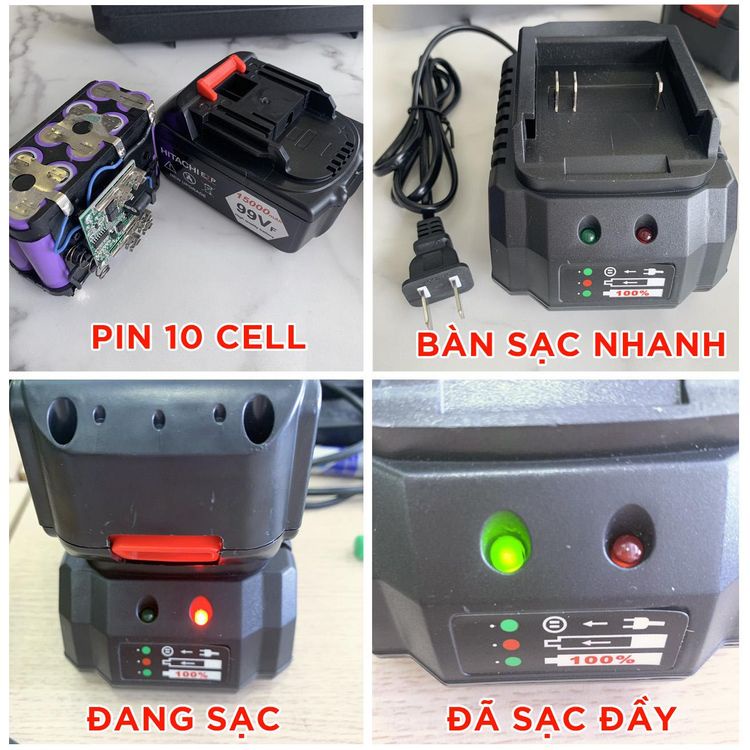 Máy siết bulong pin Hitachi 199v đầu bulong 2 trong 1, động cơ không chổi than