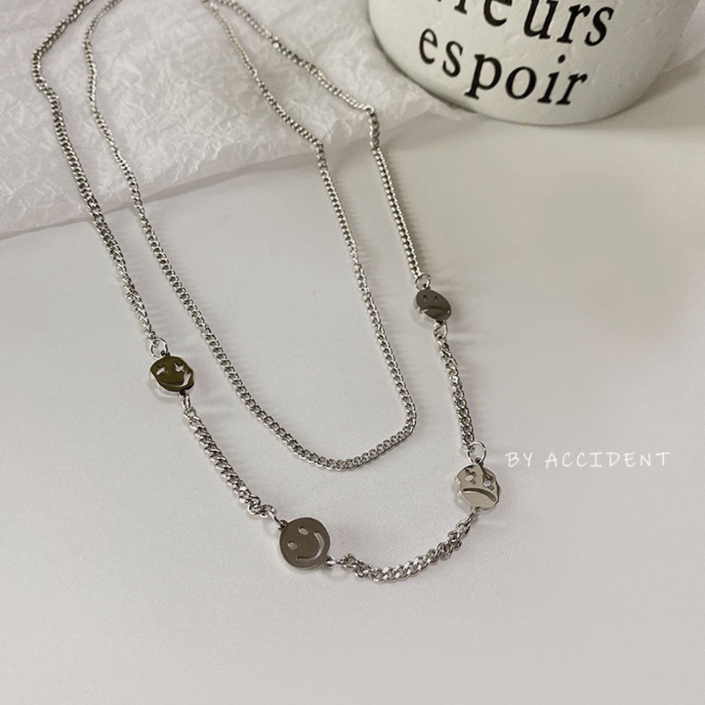 Dây Chuyền Hai Lớp Họa Tiết Mặt Cười Phong Cách Hip Hop Đường Phố Thời Trang 19A1231