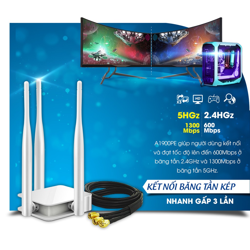 Card mạng Wi-Fi băng tần kép PCI-E AC1900 TOTOLINK A1900PE Dễ dàng cài đặt cho máy tính bàn Hàng chính hãng | WebRaoVat - webraovat.net.vn