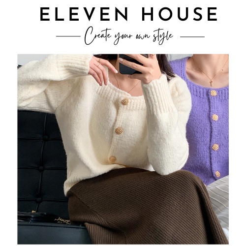 Áo khoác len cardigan nữ cổ vuông hàng cúc chất dày mùa thu đông freesize 11 House