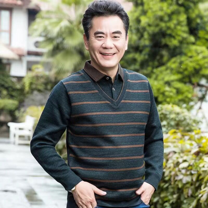 Áo Sweater Giả Hai Lớp Mỏng Tay Dài Cổ Tròn Thời Trang Mùa Thu 2 Kiểu M-4XL Cho Nam Trung Niên