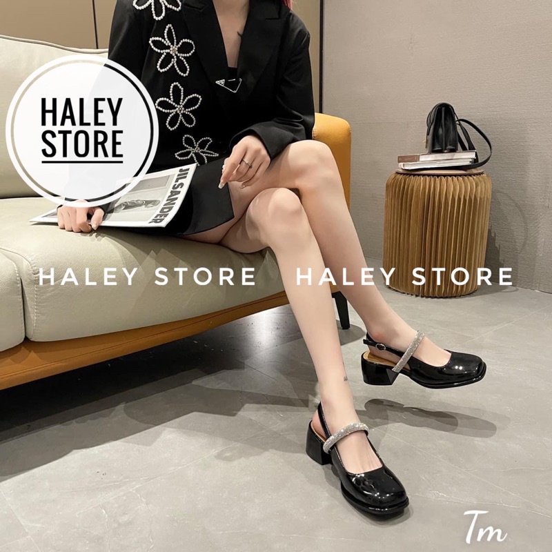 Giày búp bê marry jane gót vuông 5cm HALEY STORE quai ngang đính đá xoàn tiểu thư công chúa cổ điển vintage lolita