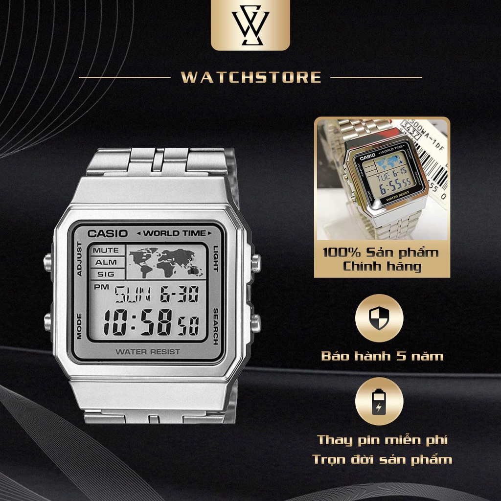 Đồng Hồ Điện Tử Nam Casio WATCHSTORE A500WA-1DF Thiết Kế Mặt Kính 40mmVà Vỏ Nhựa Kèm Dây Kim Loại Chắc Chắn