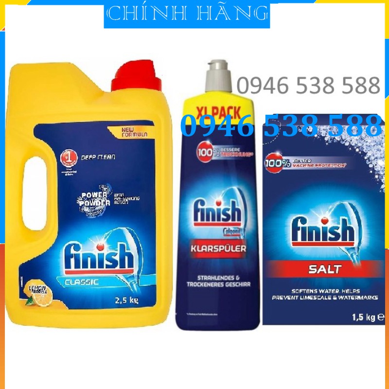 Bột rửa chén finish 2.5kg+Muối rửa chén Finish 1.5kg+Nước bóng finish 750ml - HANOIMART