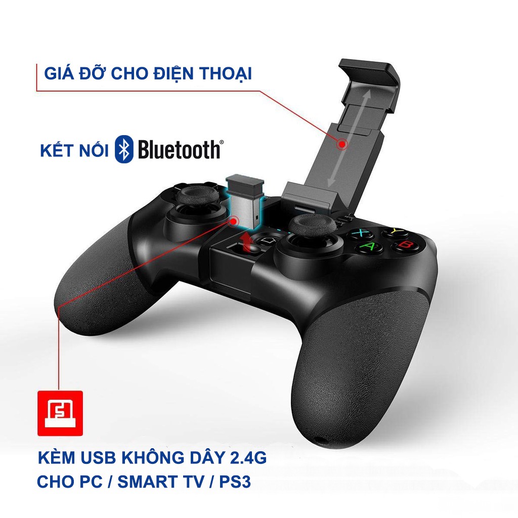 Tay cầm chơi game bluetooth Ipega PG-9076 cho PC, Laptop, Điện thoại Android, IOS, Smart TV Box, PS3