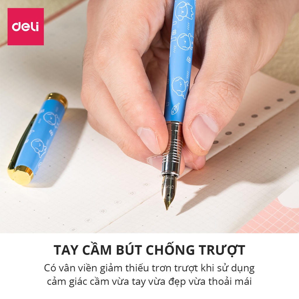 Bút máy kim loại Deli - họa tiết đáng yêu - Vàng/ Hồng/ Xanh dương - CQ893