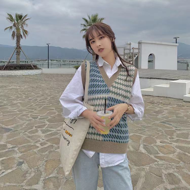 Áo khoác vest dệt kim dáng rộng phong cách Hàn Quốc thời trang cho nữ | BigBuy360 - bigbuy360.vn