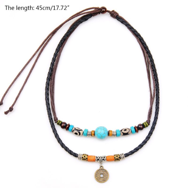 Vòng cổ choker bằng da đính hạt ngọc lam phong cách cổ điển