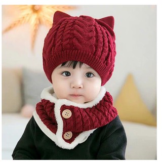 Nón Len Kèm Khăn Cho Bé Có Lót Lông Ấm Áp, Mũ Len Kèm Khăn Quàng Cổ Cho Bé Trai Bé Gái Từ 6 Tháng - 4 Tuổi