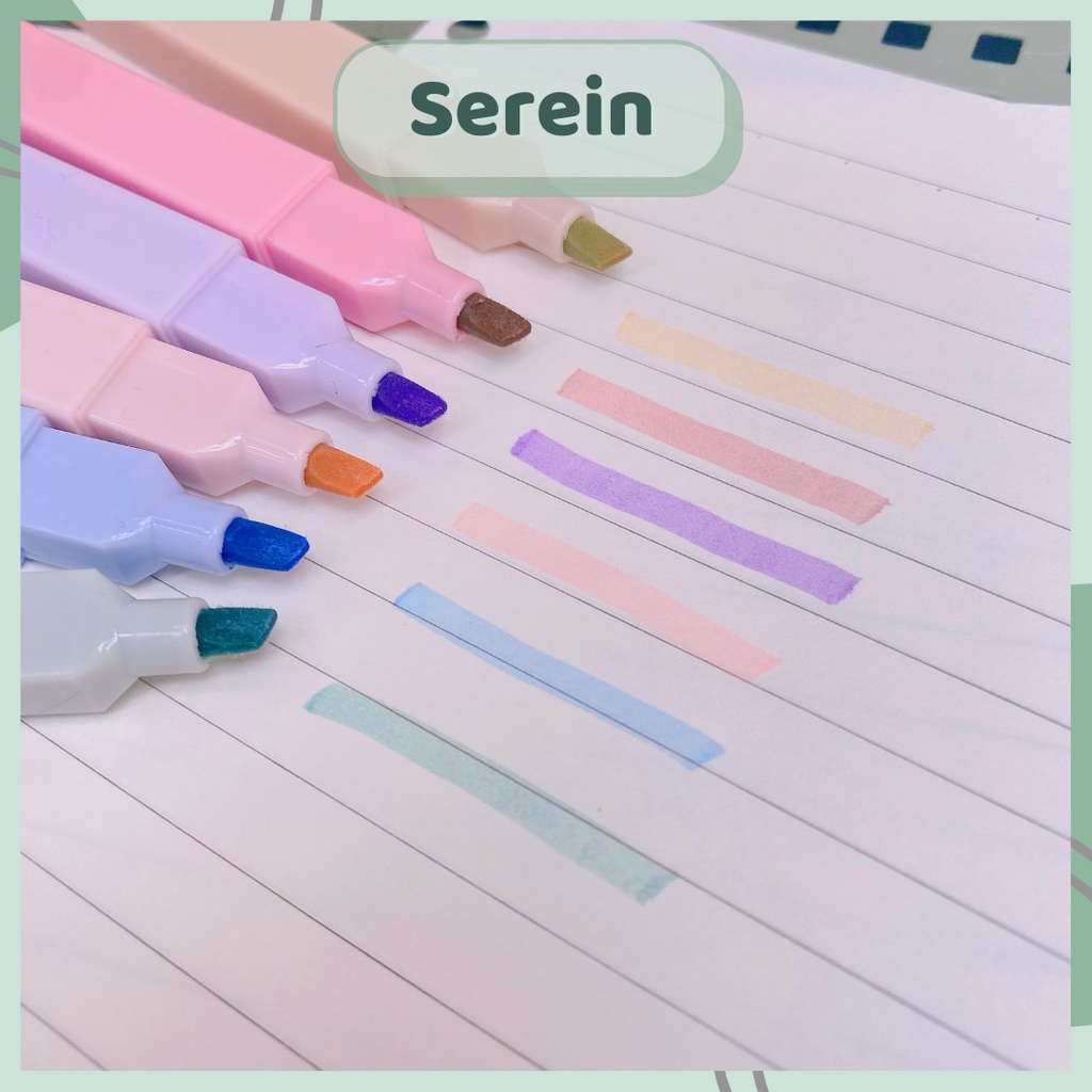 Bút highlight pastel SEREIN  bút đánh dấu nhớ trang trí sổ bullet journal văn phòng phẩm phong cách Hàn Quốc