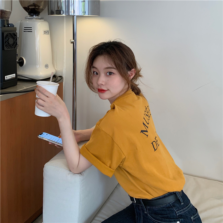 Áo Thun Ngắn Tay In Chữ Đơn Giản Cho Nữ