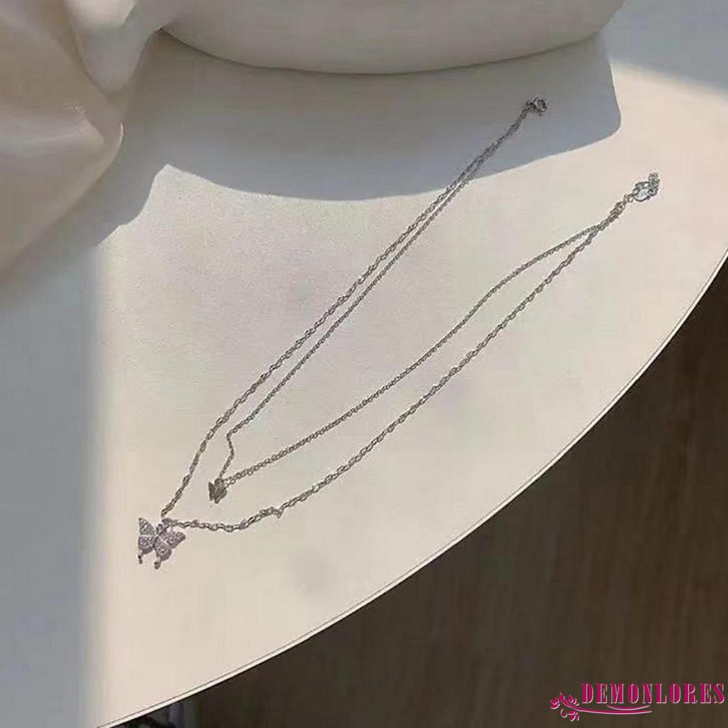 Dây chuyền hai lớp mặt hình bướm đính đá thời trang cho nữ
