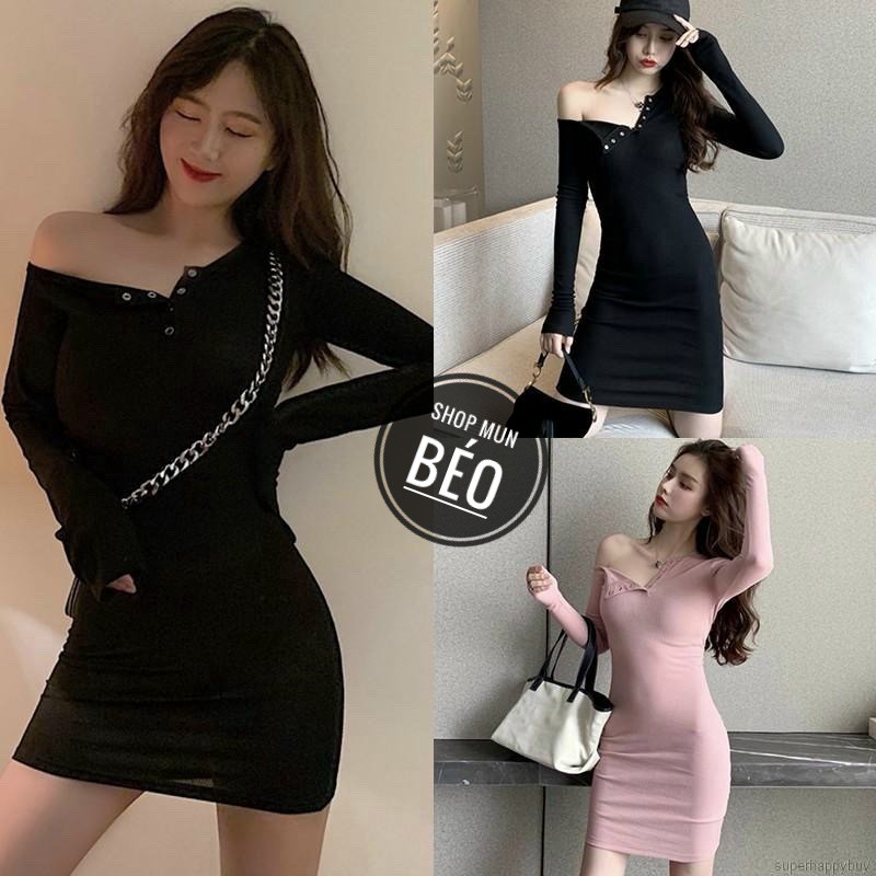 [MẪU MỚI] Đầm Body Lệch Vai Tay Dài Cúc Ngực Thun Borip Thích Hợp Mặc Đi Tiệc Đi Làm Đi Chơi Phù Hợp Với Mọi Phong Cách