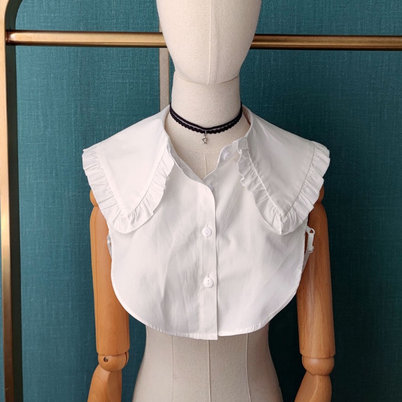 Cổ Áo Rời Cổ Tròn Màu Trắng Phối Bèo Thời Trang Mùa Thu Cho Nữ