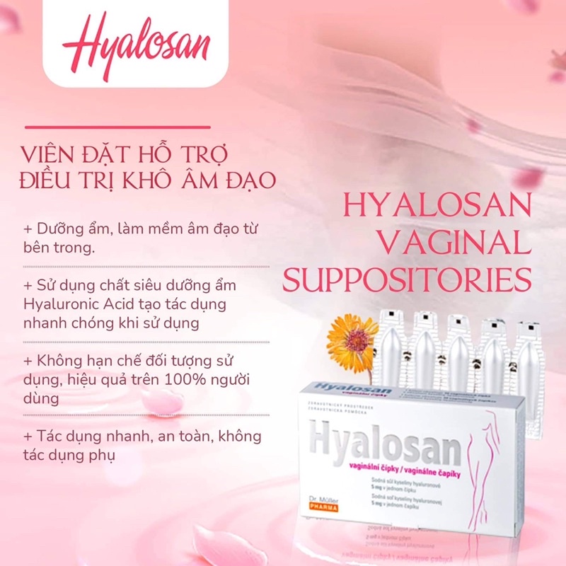 Hyalosan Vaginal Suppositoreis - Giảm Khô hạn se khít, dưỡng ẩm vùng kín