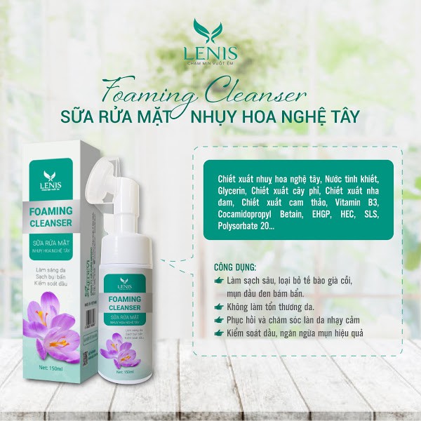 Sữa Rửa Mặt Thiên Nhiên, Giảm Mụn Ẩn, Da Dầu Mụn, Lenis - Foaming Cleanser Chiết Xuất Nhụy Hoa Nghệ Tây  - NEDEVI
