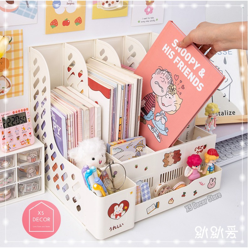 [ TẶNG STICKER DỄ THƯƠNG ] Kệ Sách Để Bàn Đa Năng Nhiều Ngăn, Giá Kệ Đựng Sách Hộp Đựng Bút Dễ Thương Trang Trí Sáng Tạo