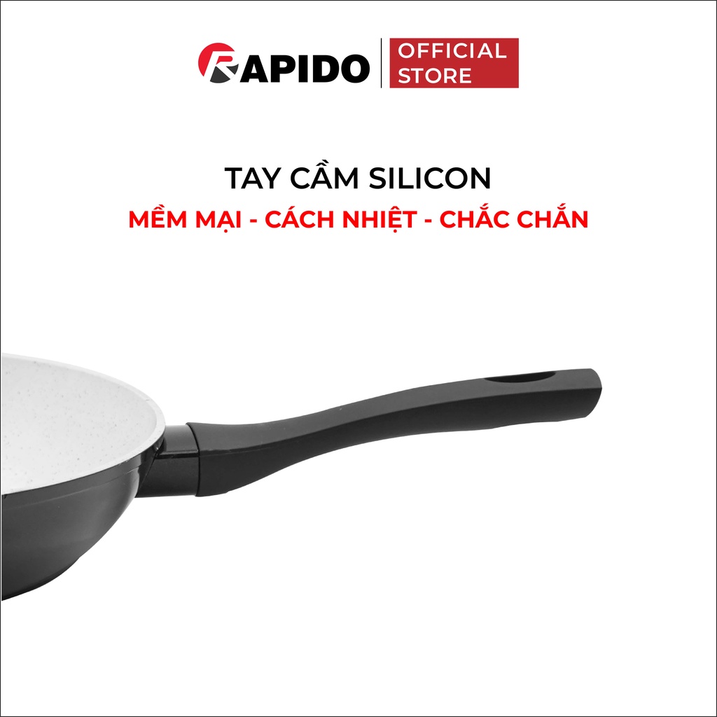 Chảo từ chống dính Rapido, chảo xào vân đá size 24-30cm dùng bếp từ, gas, hồng ngoại